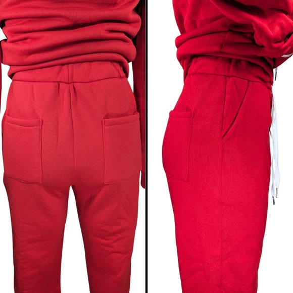 Red Sweatsuit sz XS NWOT Zip Front Hoodie Jogger Sweatpants White Trim - Picture 5 of 9